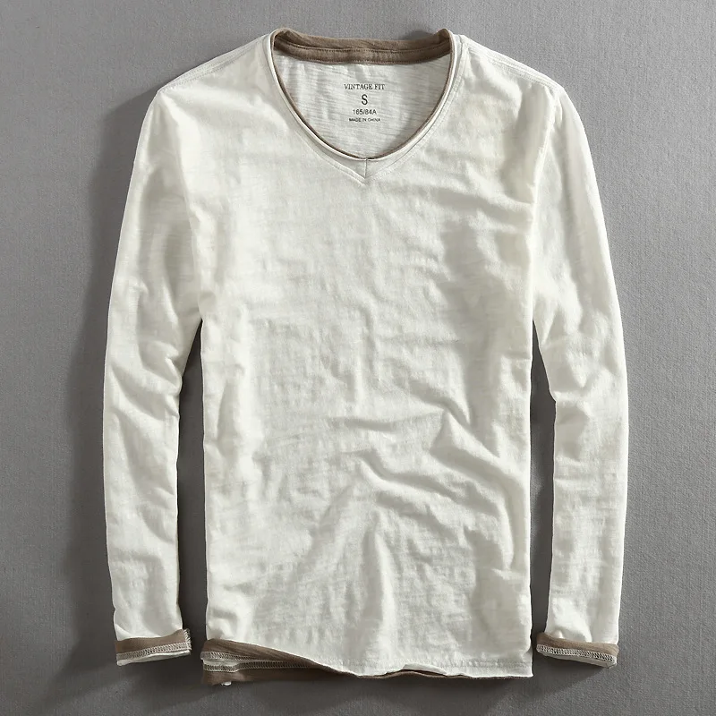 Camiseta manga larga táctica hombre algodón cuello V vintage - imagen 4