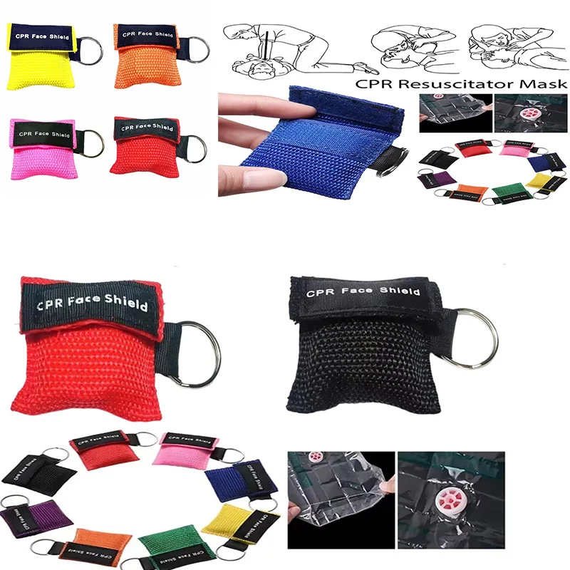 Herramientas de rescate para el cuidado de la salud al aire libre, máscara de resucitador de chorro, llavero, protección facial de emergencia de primeros auxilios, máscara profesional CPR, 1/10 Uds.