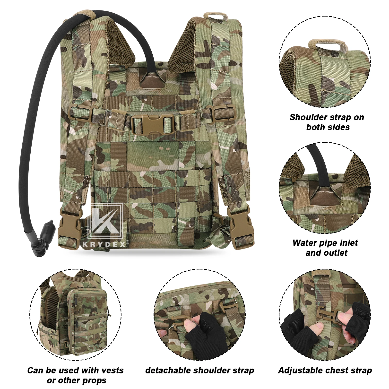 KRYDEX 500D-mochila táctica de hidratación de 50 oz, bolsa Modular de vejiga de agua de 1,5 l, accesorios para caza y senderismo al aire libre - imagen 3