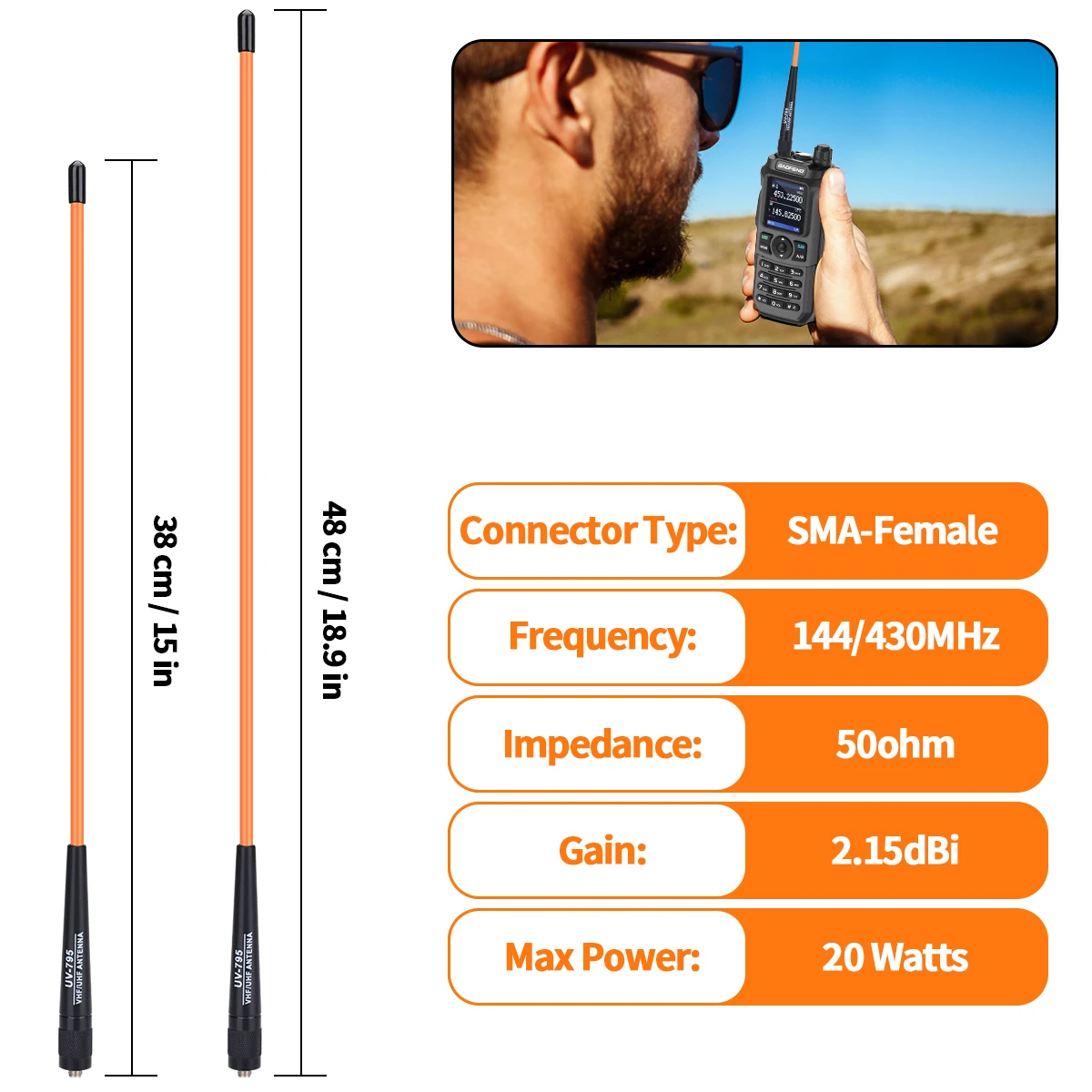 ABBREE UV-795 Walkie Talkie suave SMA-antena hembra VHF/UHF banda Dual alta ganancia para Baofeng UV-5R UV-5RH UV-32 AR-152 Ham Radio - imagen 2