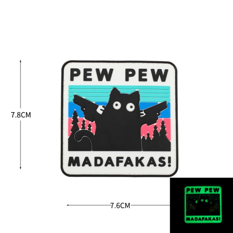 PEW PEW MADAFAKAS parche divertido de gato táctico PVC sello de moral insignia parches de gancho y bucle brazalete militar pegatinas para mochila - imagen 3