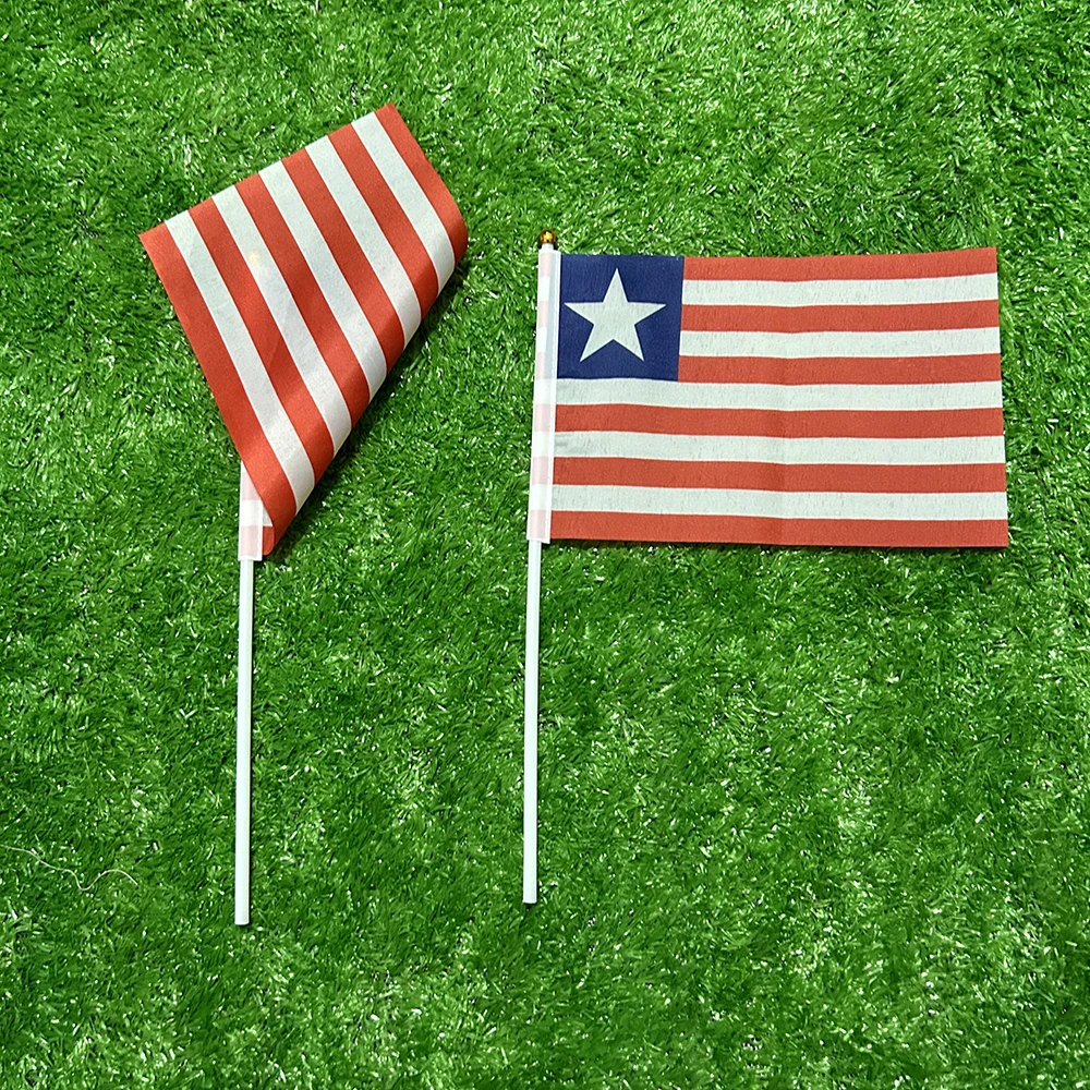 Bandera del cielo bandera de Liberia bandera de Liberia 10/20/50/100pcs 21*14cm bandera de Liberia ondeando a mano con poste de plástico para la decoración del hogar de la actividad deportiva - imagen 5