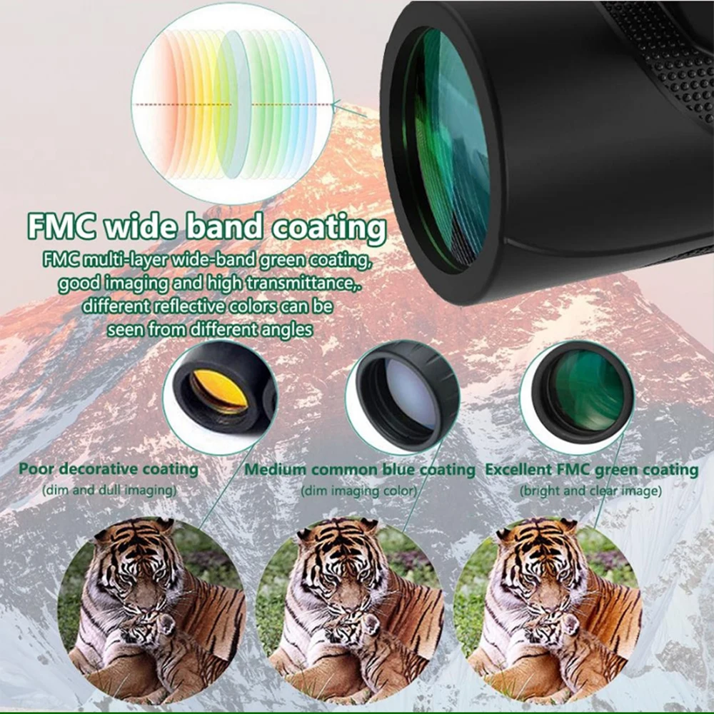 Borwolf-telescopio Monocular HD Bak4, 16x50, Prisma con Clip para teléfono, trípode para caza, avistamiento de aves - imagen 4