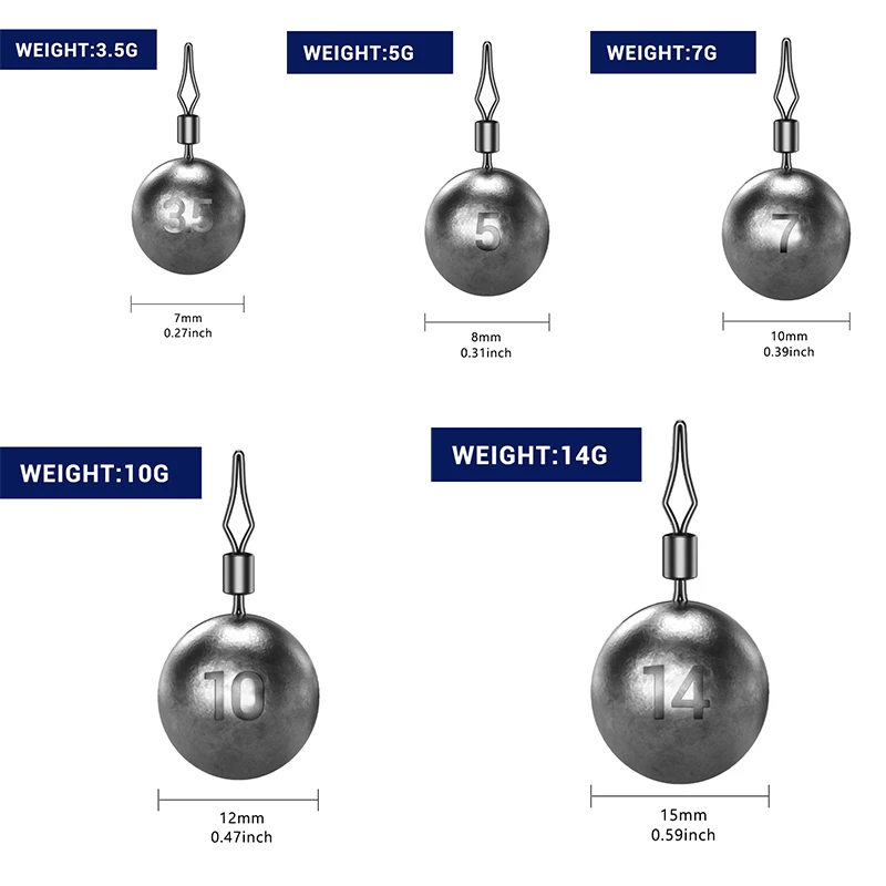 20 piezas plomo pesas de pesca plomo 3,5g 5g 7g 10g 14g pesas de tiro con barril giratorio accesorios de aparejos de pesca - imagen 2