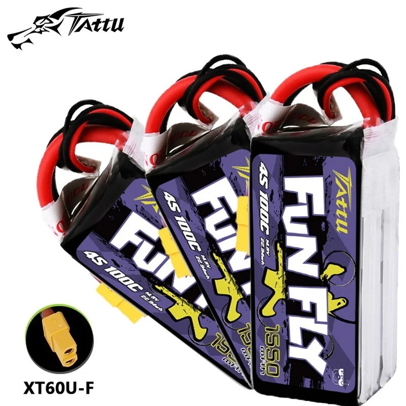 TATTU FUNFLY-batería LIPO 100C para Dron de carreras, 4S de 1550mAh, 14,8 V, para helicóptero de control remoto, cuadricóptero, FPV, 4S