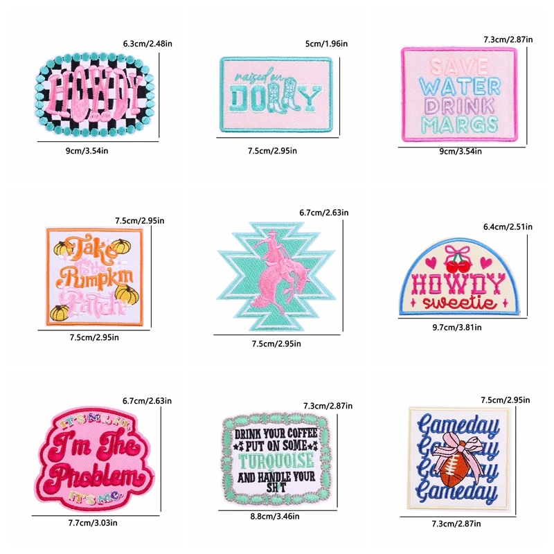 10 Uds. De parches bordados de vaquera rosa occidental para ropa, parches para planchar con letras de dibujos animados DIY para ropa, parche para coser - imagen 3