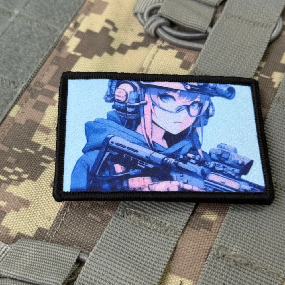 Parche táctico anime chica con pistola – gancho y bucle para ropa - imagen 5