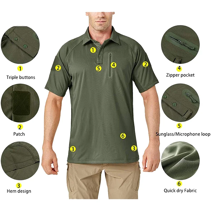 2025 verano hombres camisa corta de manga larga carga pecho bolsillo táctico militar al aire libre camiseta de secado rápido ejército combate polo camisas - imagen 5