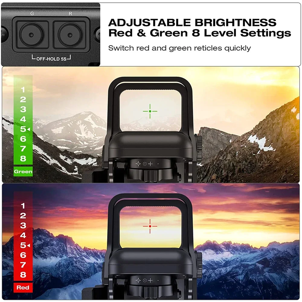 Mira telescópica táctica de punto rojo y verde, mira réflex de 4 retículas con montaje de separación rápida, mira óptica para caza, 1x22x33 - imagen 2