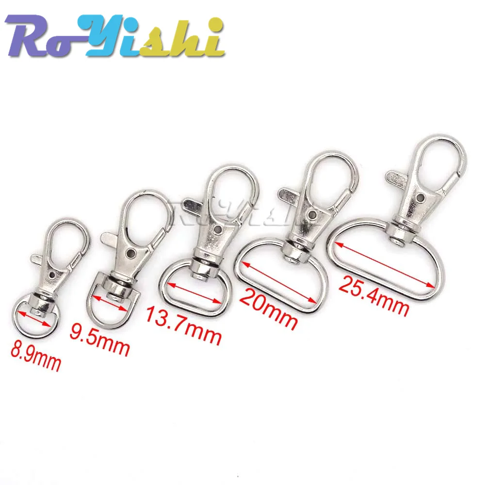 Ganchos giratorios de Metal para mochila, cierres de langosta niquelados, 10 unids/lote por paquete - imagen 3