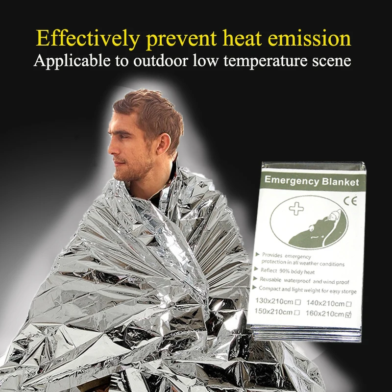Manta de emergencia para exteriores, herramienta de supervivencia, primeros auxilios, aislamiento térmico a prueba de viento, protección solar, resistente al desgarro, manta de senderismo - imagen 3