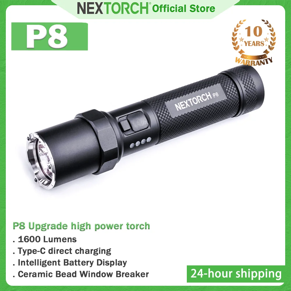 Nextorch-linterna de alta potencia P8, antorcha de alto brillo, recargable, antorcha táctica edc, servicio al aire libre, camping - imagen 2