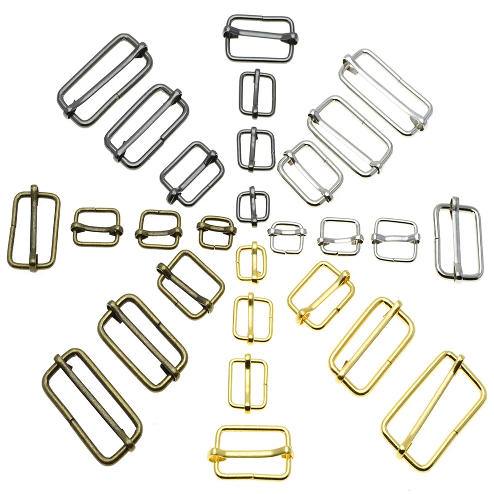 100 unids/pack diapositivas de Metal Tri-Glides alambre-formado rodillo Pin hebillas deslizante ajustador bolsa correa accesorios 10-38MM - imagen 3