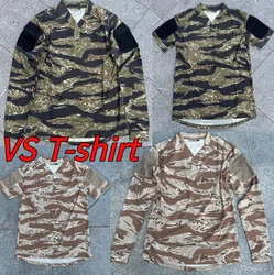 Camiseta táctica VS de manga larga de camuflaje con punto de tigre y cuello en V, traje de entrenamiento táctico al aire libre transpirable de secado rápido