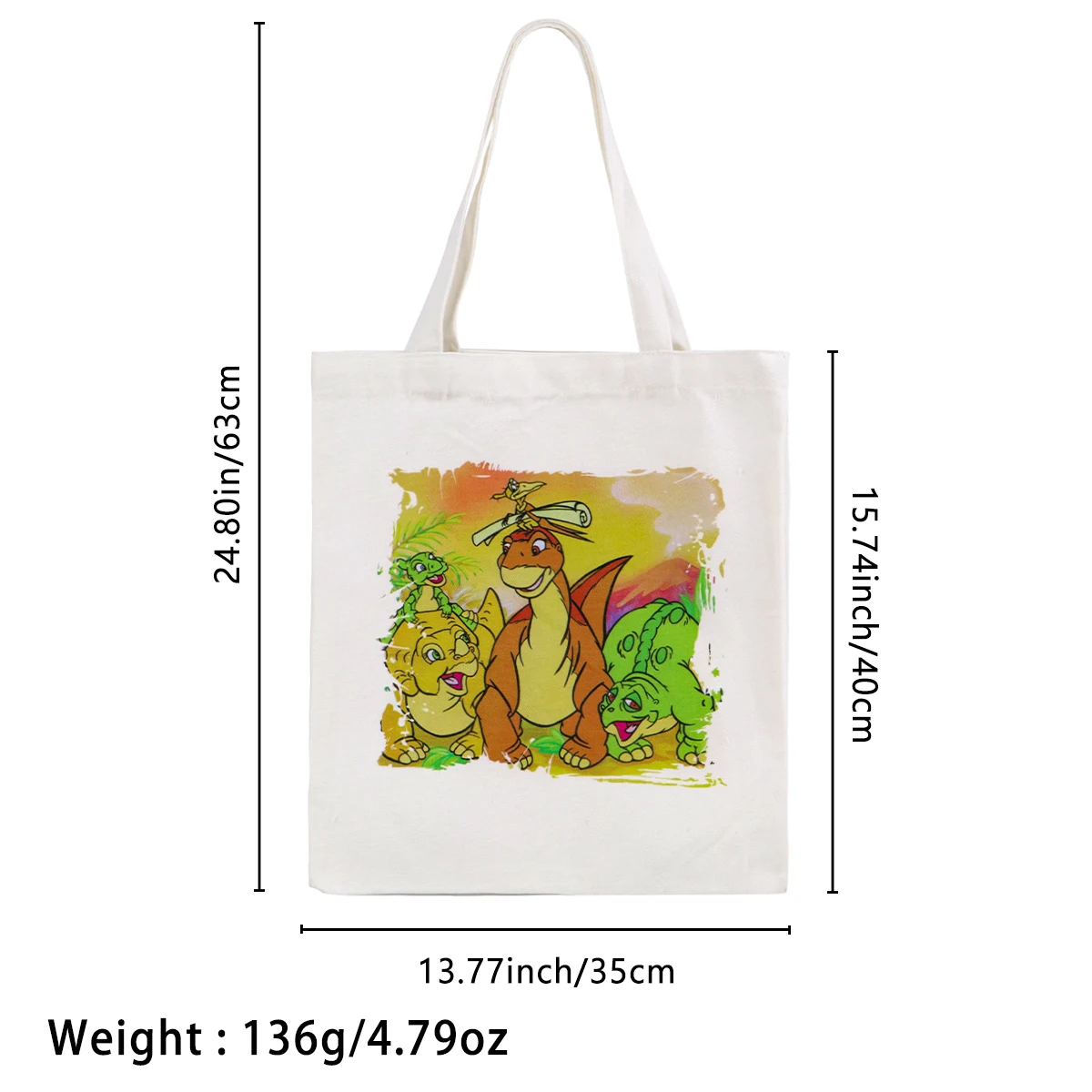 Bolso de mano de dinosaurio de dibujos animados, bolsos de hombro para mujer, bolso de compras Vintage, bolso de mano de lona informal de gran capacidad - imagen 5