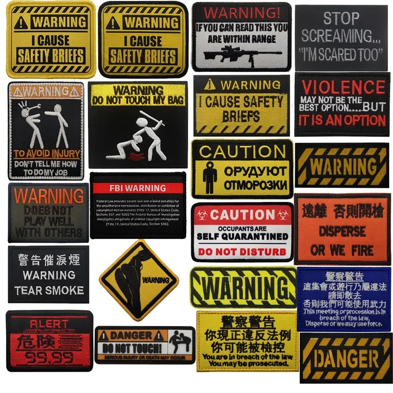 Accesorios de insignia para bolso, bordado 3D, idioma de advertencia de personalidad, mochila táctica DIY, parches de gancho y bucle para ropa - imagen 2