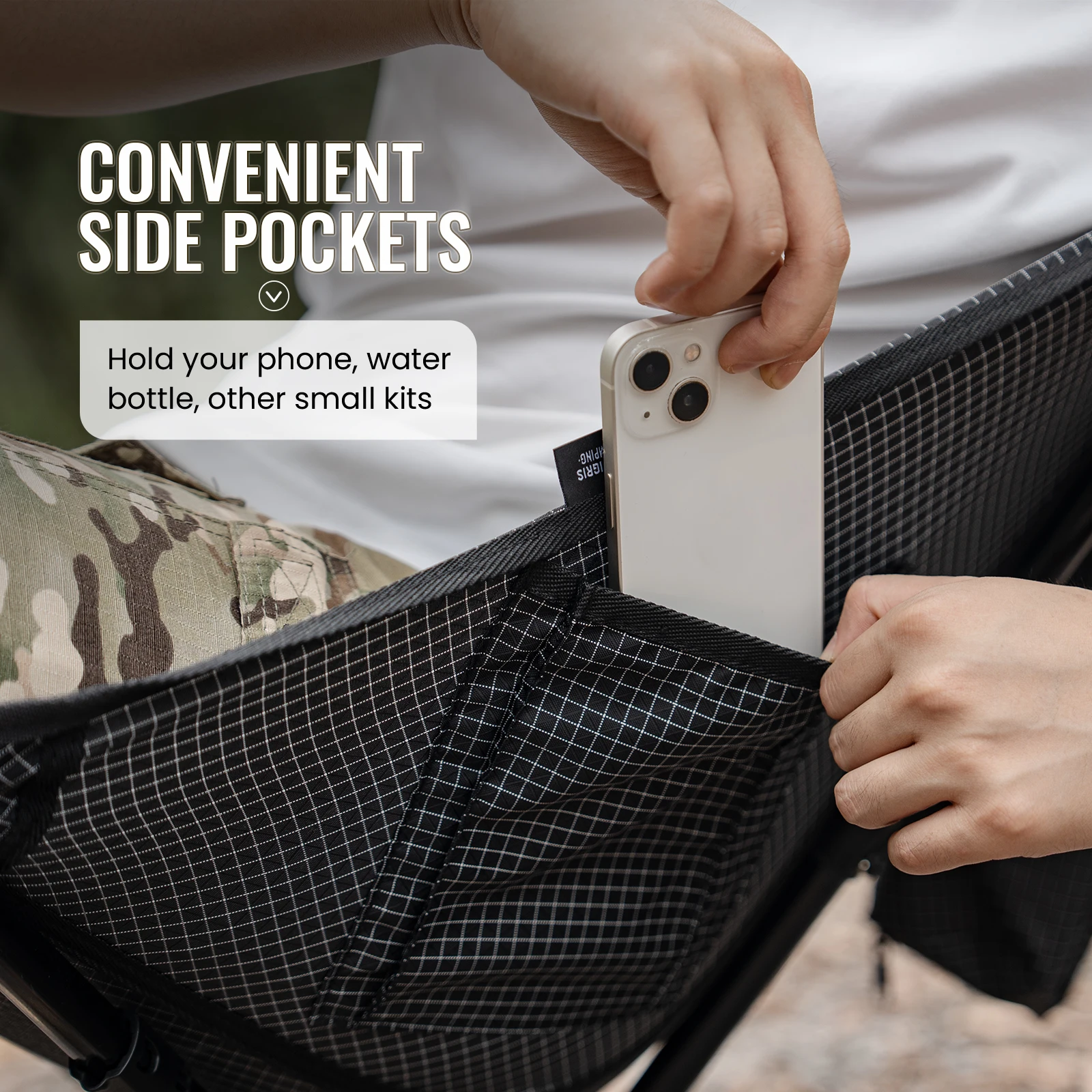 Onetigris Silla de Camping sillas plegables con bolsillo lateral silla de playa portátil viaje senderismo mochilero pesca Camping suministros - imagen 4