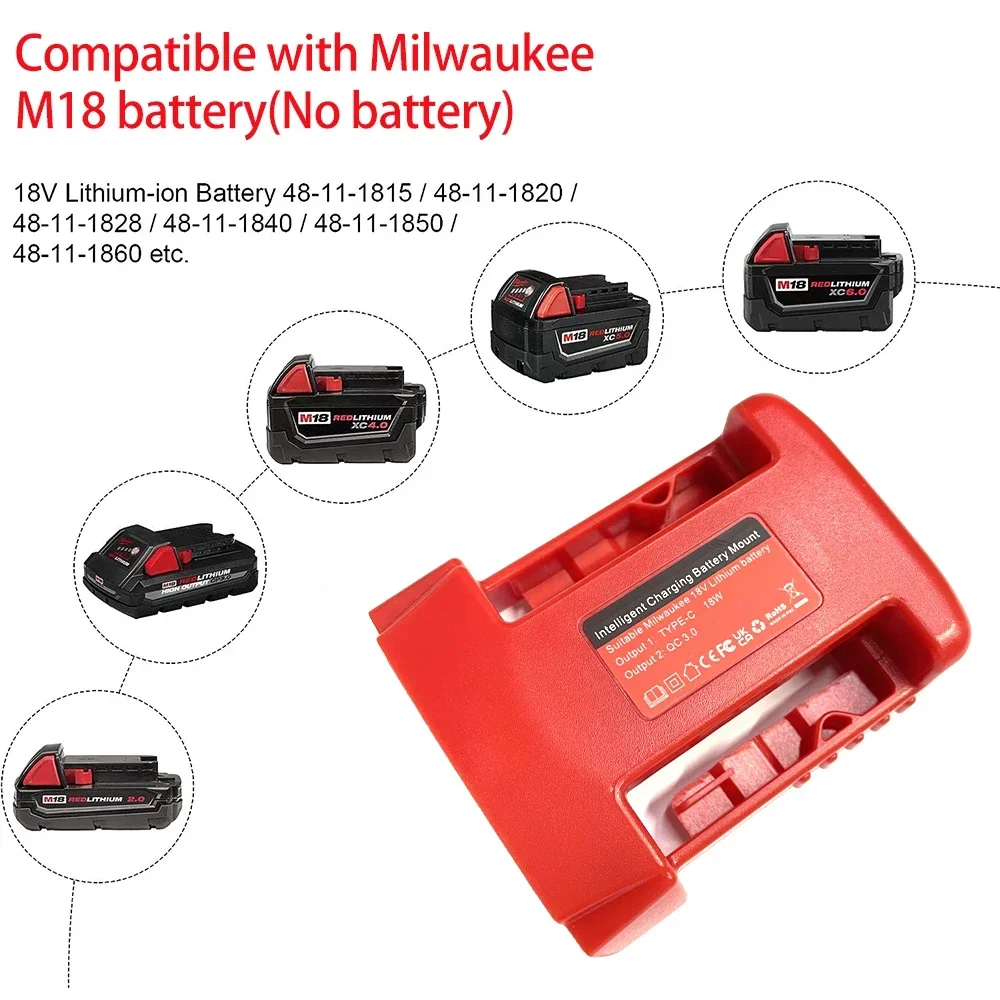 Nuevo estante de carga para batería Milwaukee de 18V, adaptador de soporte de batería portátil con salida USB y tipo C, carga rápida (sin batería) - imagen 5