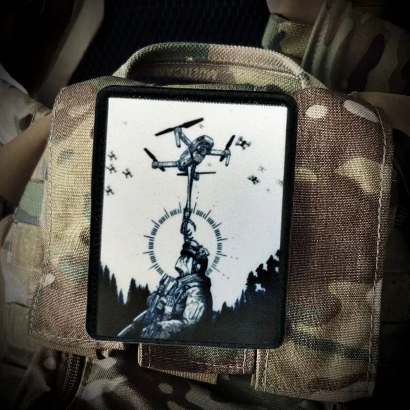 Parches tácticos de mano del destino, Parche de gancho y bucle impreso, insignia de moral de soldado de calavera UAV militar, pegatinas de mochila - imagen 3