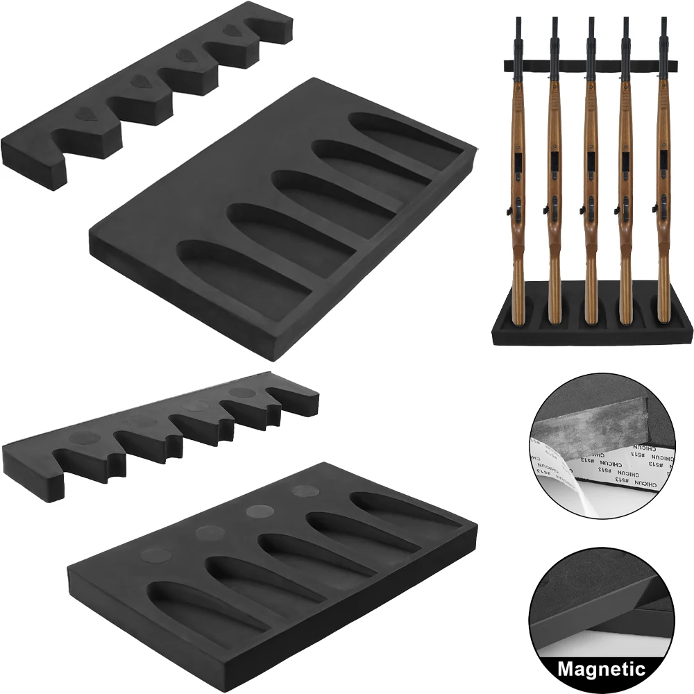 Estante para pistola de espuma con 5 ranuras, soporte de pared para pistola, Rifle, escopeta, con tira magnética o cinta adhesiva, accesorios de almacenamiento para reposapiés