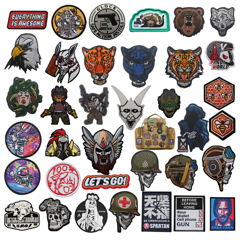 Brazalete táctico de ventilador militar, parches bordados en 3D de lobo y tigre en la ropa, parches de gancho y bucle para ropa - imagen 2