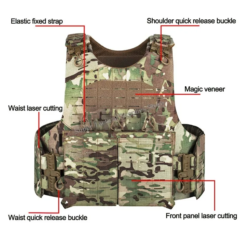 YAKEDA-portador de placa táctica, chaleco de caza, sistema PALS Modular de liberación rápida ajustable, equipo de protección multifuncional para Airsoft - imagen 4