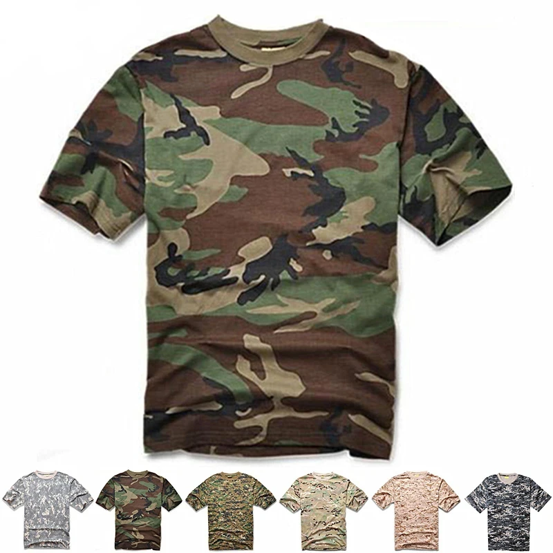 Camisa de combate para hombre, camiseta de camuflaje, camisetas tácticas transpirables de manga corta con cuello redondo de verano, Color múltiple - imagen 3