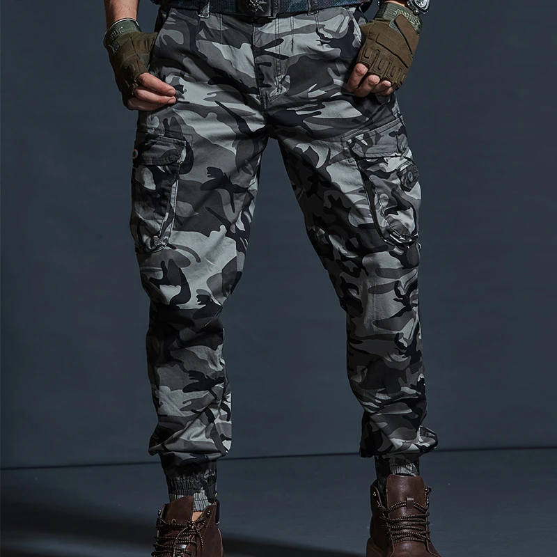 Pantalones tácticos de camuflaje para hombre, pantalones Cargo de alta calidad, color caqui, con múltiples bolsillos, a la moda, color negro, para correr al aire libre - imagen 4