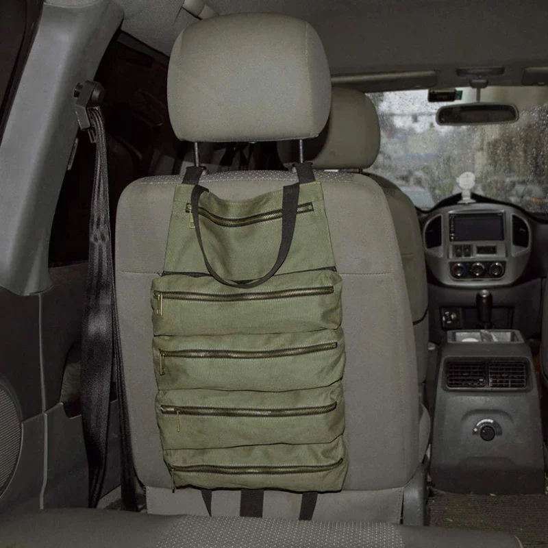 Bolsa de herramientas enrollable, organizador de destornilladores y llaves multiusos, bolsa de mano con cremallera para colgar, organizadores para respaldo de asiento de automóvil - imagen 3