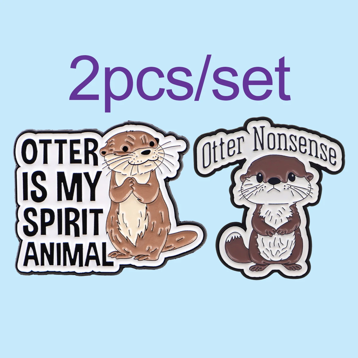 2 unids/set de alfileres esmaltados de nutria, broches de animales de dibujos animados, Pin de solapa de Metal, insignia, accesorios para mochila, joyería, regalos para amigos