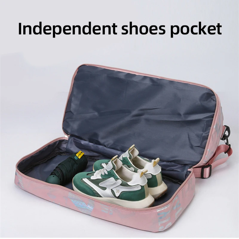 Bolso de hombro tipo bandolera para deportes de gimnasio, compartimento para zapatos, viaje al aire libre, fin de semana, bolso de mano para viaje con separación en seco y húmedo - imagen 5