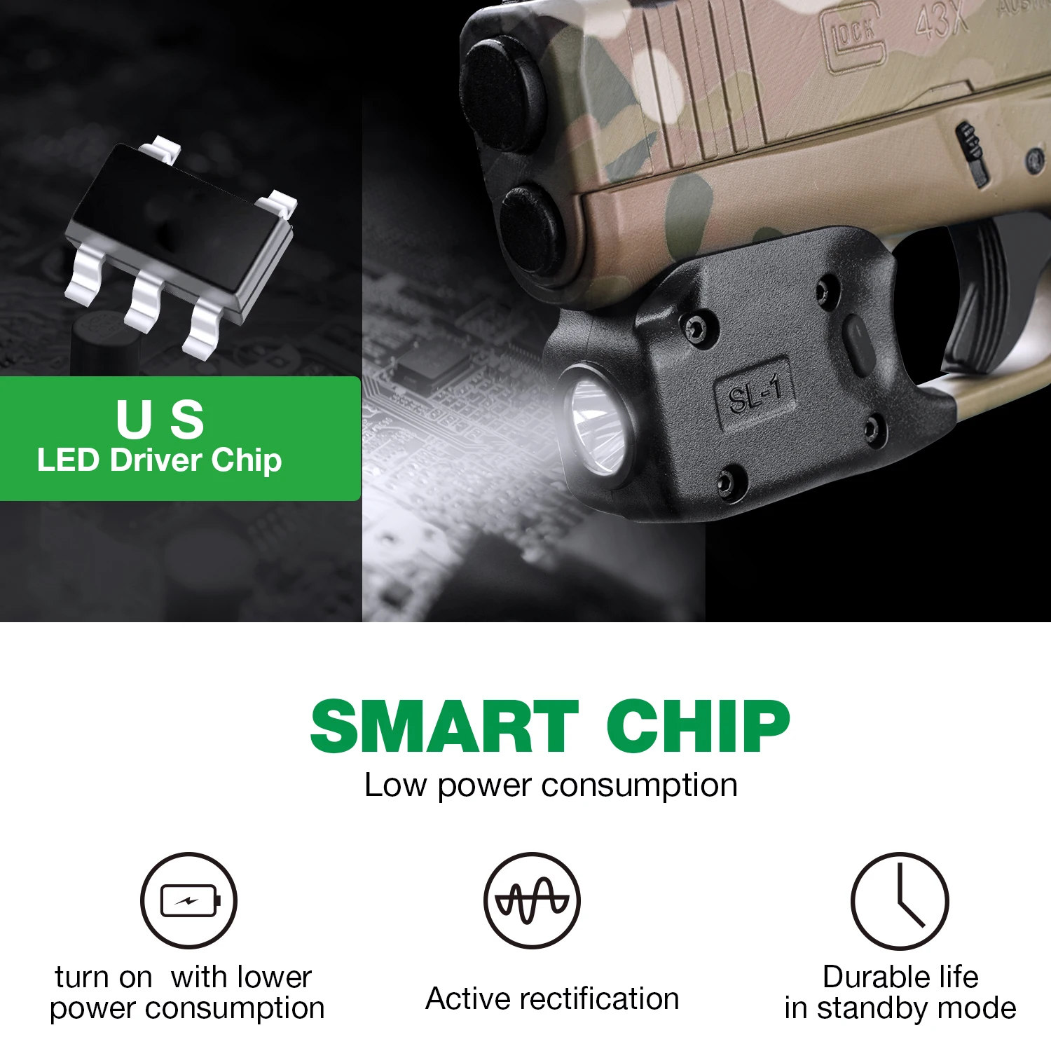 Solo para Glock G42 G43/G43X G48 (no apto para G43X con riel o MOS), Mini luz táctica para pistola de 150 lúmenes, pieza accesorio para pistola - imagen 3