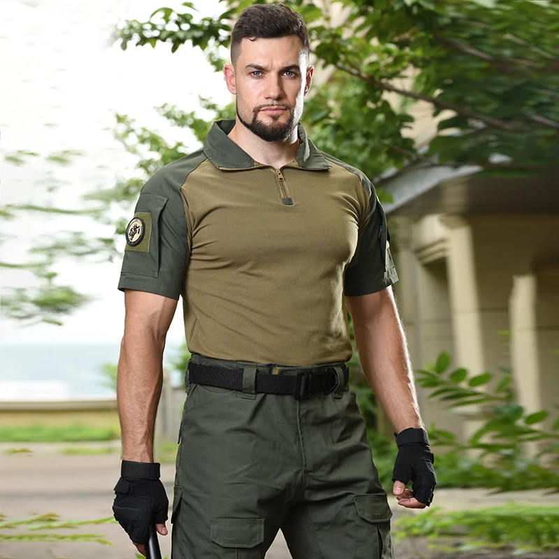 HAN WILD camiseta táctica de senderismo para hombre, ropa de caza, Camisa de algodón de combate, camisetas de camuflaje, ropa de entrenamiento, Tops de verano - imagen 4