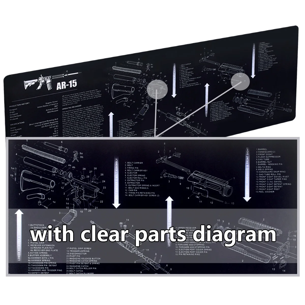 Alfombrilla de goma para limpieza de armas de caza, 430x280mm, alfombrilla para ratón, modelo diversificado para Glock 42 43 1911 P320 SR MP XD PX4 Walther PPQ - imagen 4