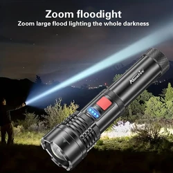Linterna Circular de haz alto brillante con Zoom, linterna recargable por Usb para el hogar, exteriores, senderismo, viajes, Camping, caza, Patrulla de pesca, 20W