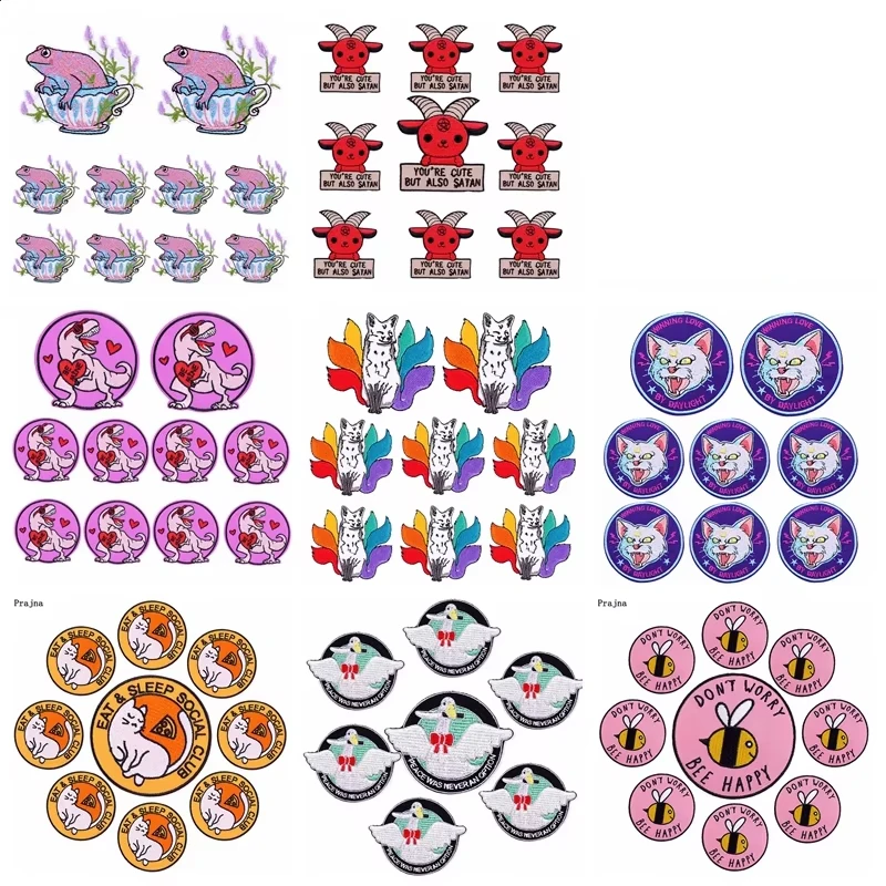 Parche bordado de animales de dibujos animados, parches termoadhesivos para planchar en la ropa, gato, zorro, dinosaurio, 10 unids/lote - imagen 5