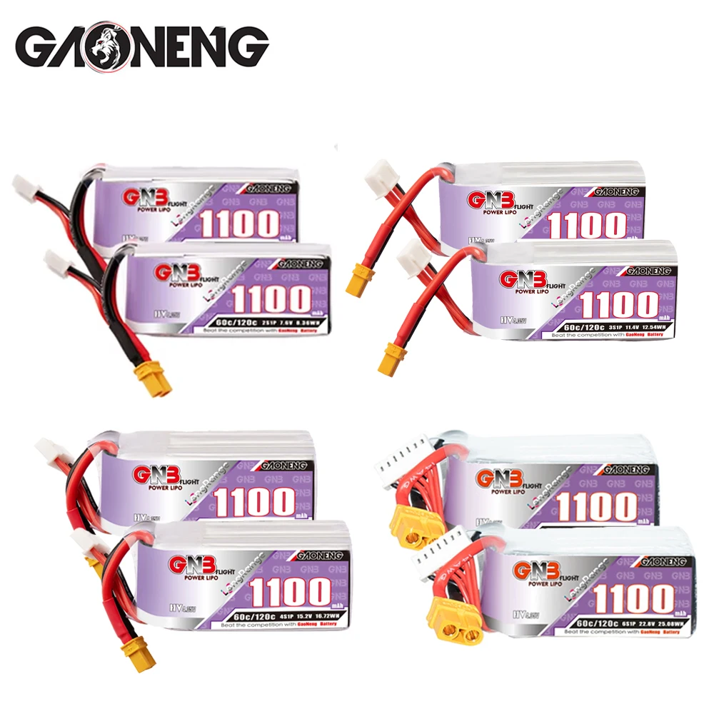 2 uds GNB 2S 3S 4S 6S batería Lipo recargable 1100mAh 1300mAh 1550mAh 1700mAh 60C para FPV Quadcopter Drone avión helicóptero