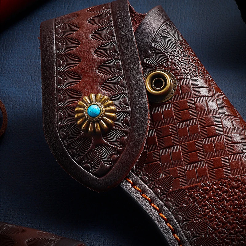 Alicates plegables de cuero de vaca genuino, funda con hebilla turquesa EDC, herramientas para exteriores, Funda de cuero de vaca, 10 unidades por lote - imagen 4