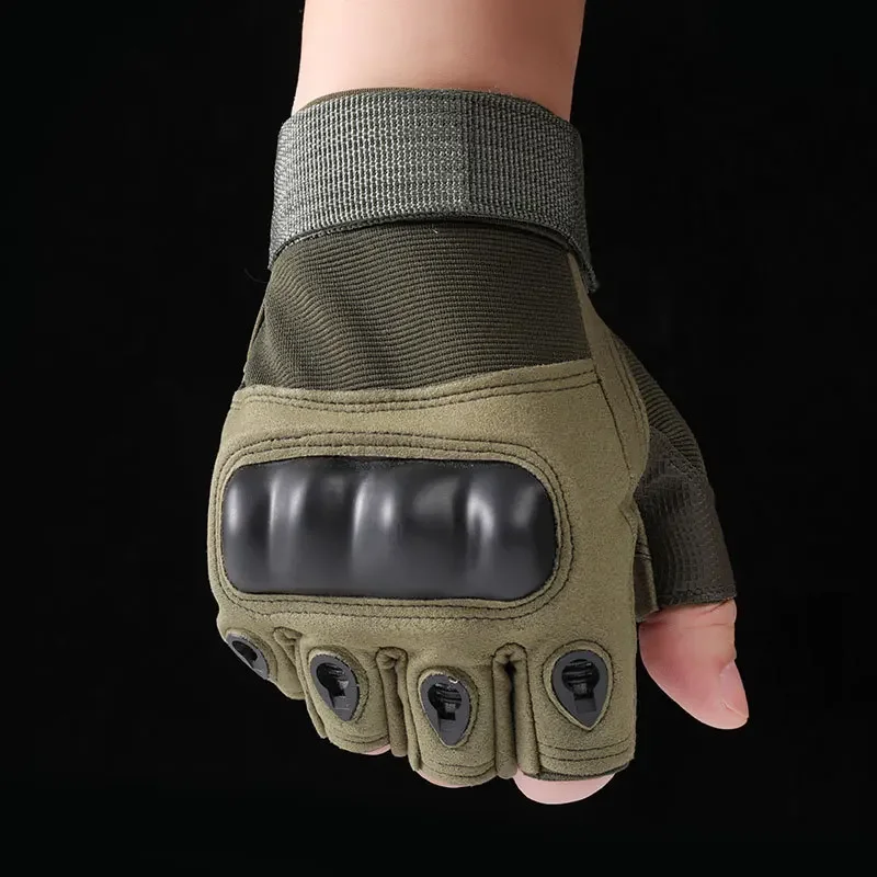 Guantes tácticos de medio dedo con nudillos duros para hombre, combate, caza, tiro, servicio de Paintball, sin dedos - imagen 4