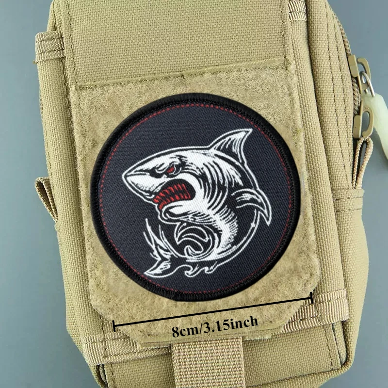 Parche de insignia de moral táctica de tiburón para ropa, parches militares con gancho, brazalete estampado, pegatinas para mochila y ropa