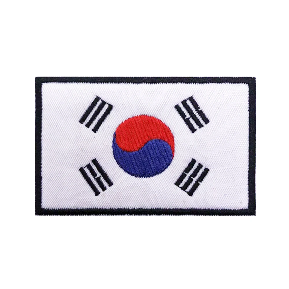 Parches de bandera coreana para el brazo, parche bordado de gancho y bucle, insignia bordada de hierro, rayas militares