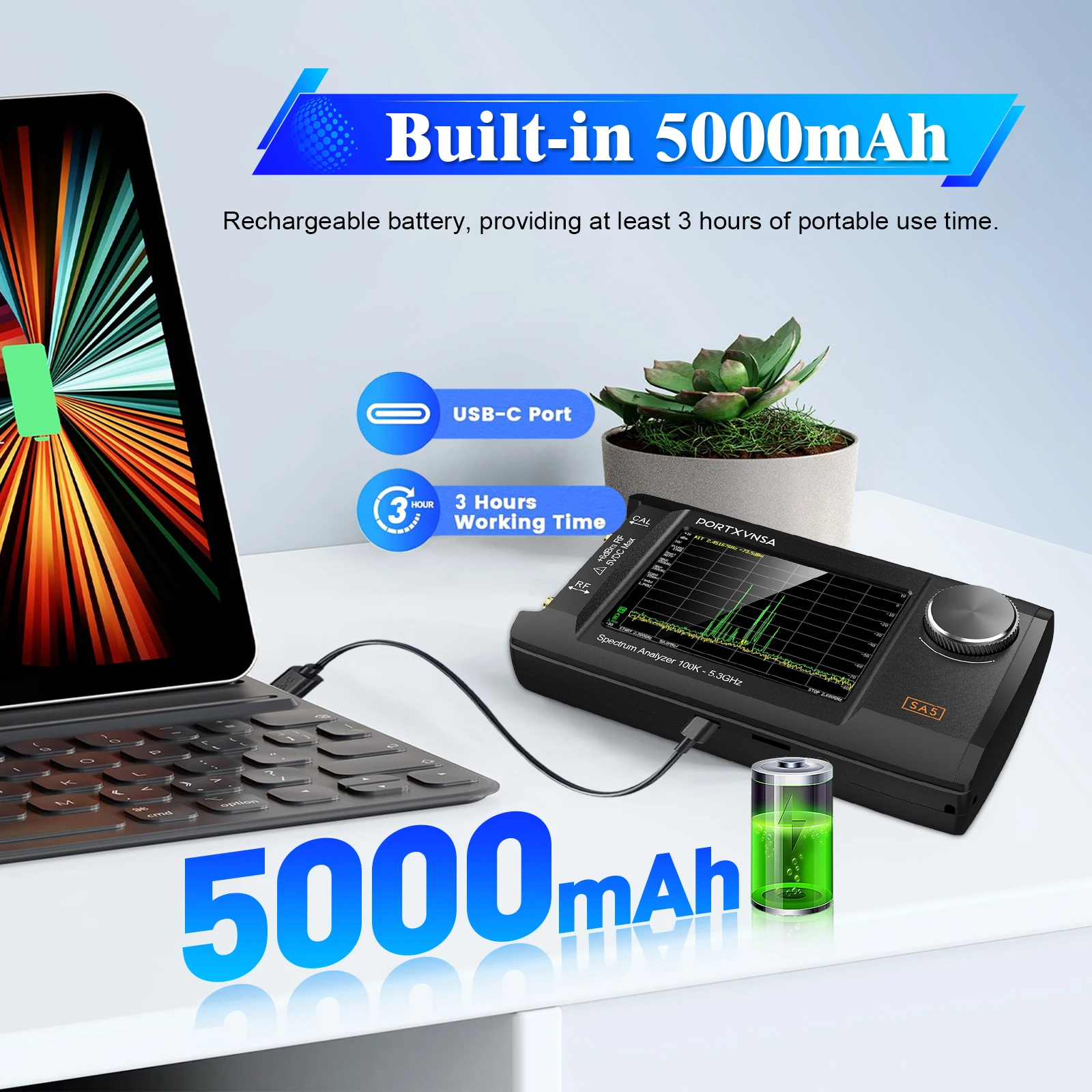 Analizador de espectro portátil multifuncional SA5_32G LCD IPS de 4 pulgadas 100k-5,3 GHz generador de señal 2 en 1 incorporado 5000mAh - imagen 3