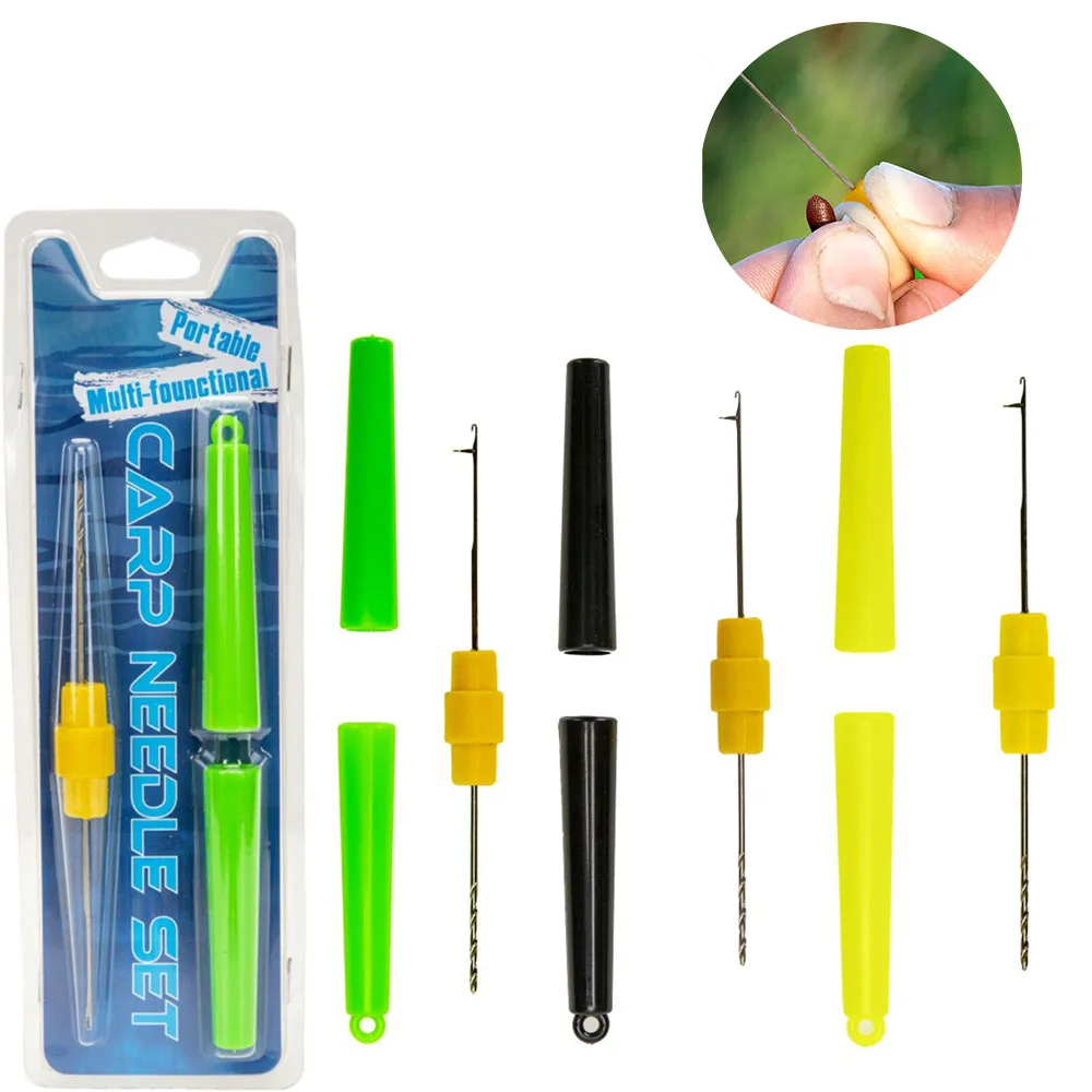 Aguja de cebo de doble cabezal, señuelos blandos, enhebrador de anzuelos con tapas de seguridad, aparejos de cebo para pesca de carpa, herramientas de aparejo, gancho de aparejo, taladro