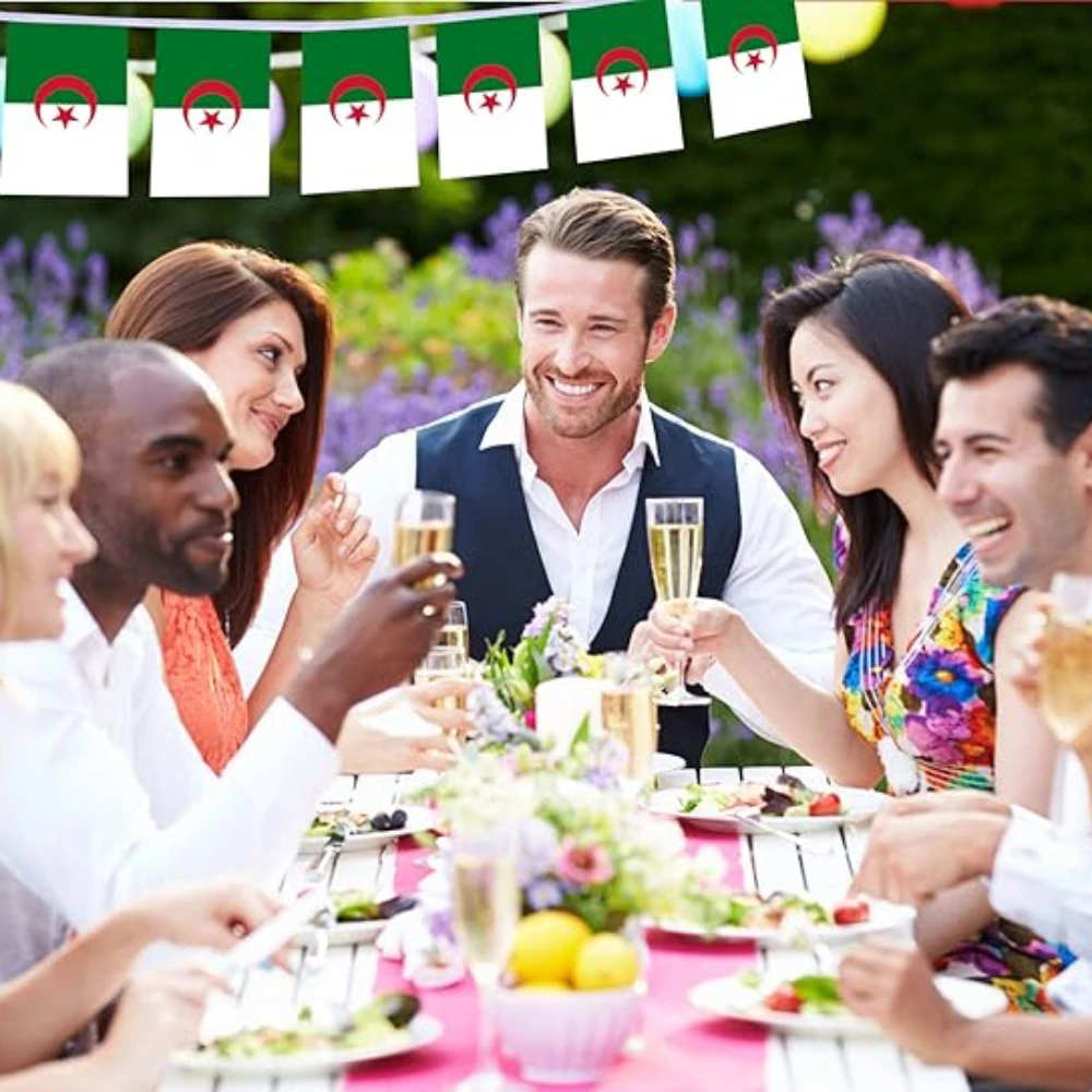 Bandera de Argelia banderines 14x21cm 20 unids/lote bandera de Argelia bandera nacional banderas de cuerda banderín Banner para decoración de fiesta de Festival - imagen 4