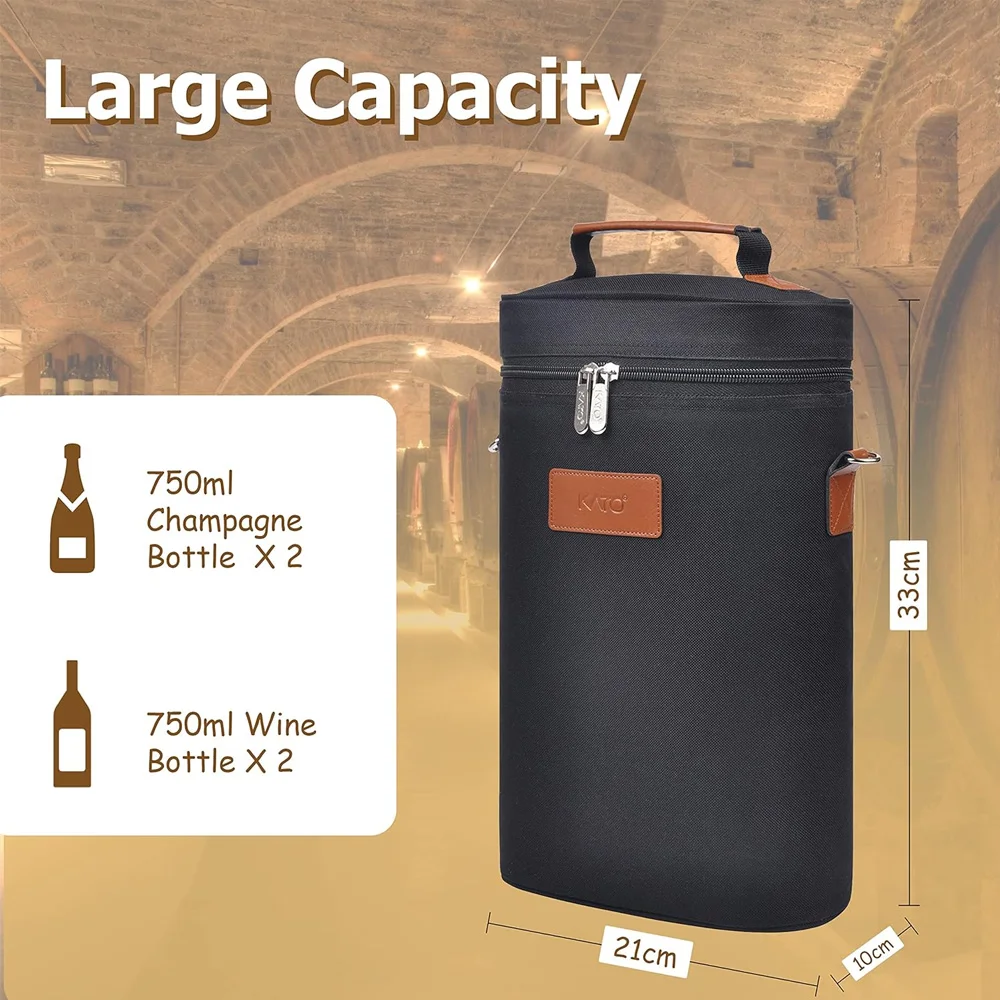 Bolsa enfriadora de vino aislada con correa ajustable para el hombro, bolsa de transporte acolchada para botella doble para Picnic, Camping, amantes del vino - imagen 5