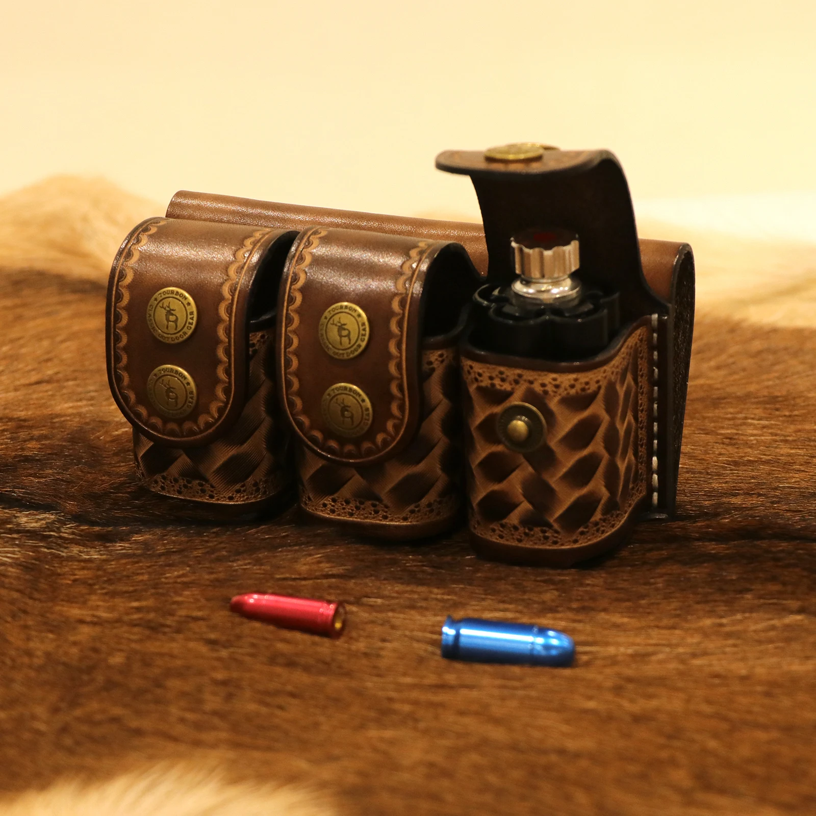 Tourbon-funda Universal para cinturón de cargador de velocidad, tres fundas para cargador de velocidad, soporte de cuero para cargador de velocidad, se adapta a accesorios de caza.38/.357