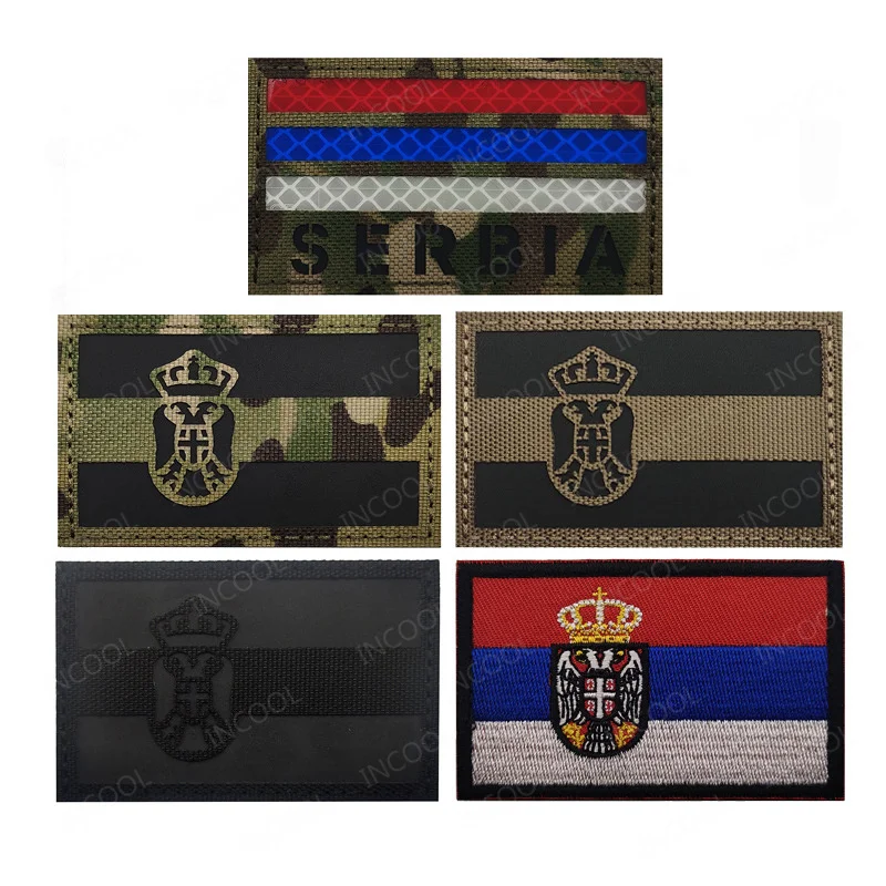 Parches bordados con bandera de Serbia, banderas serbias reflectantes IR, brazalete con apliques, parche de hombro de goma de PVC para mochila de ropa - imagen 5