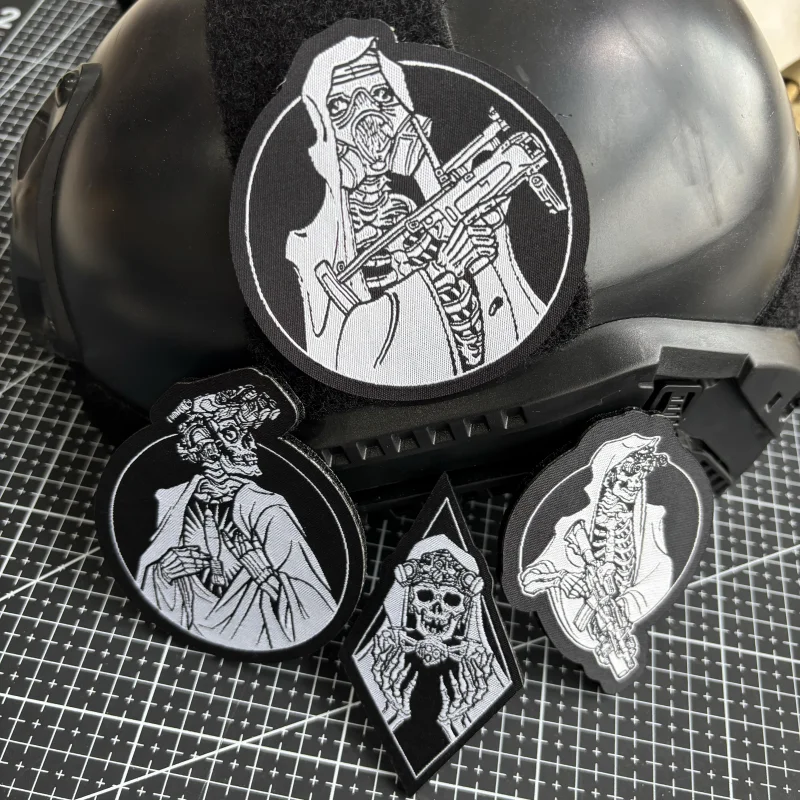 Insignia de moral de calavera Reaper, parche táctico bordado, esqueleto, soldado, gancho y bucle, brazalete militar, mochila, pegatina de muerte - imagen 5