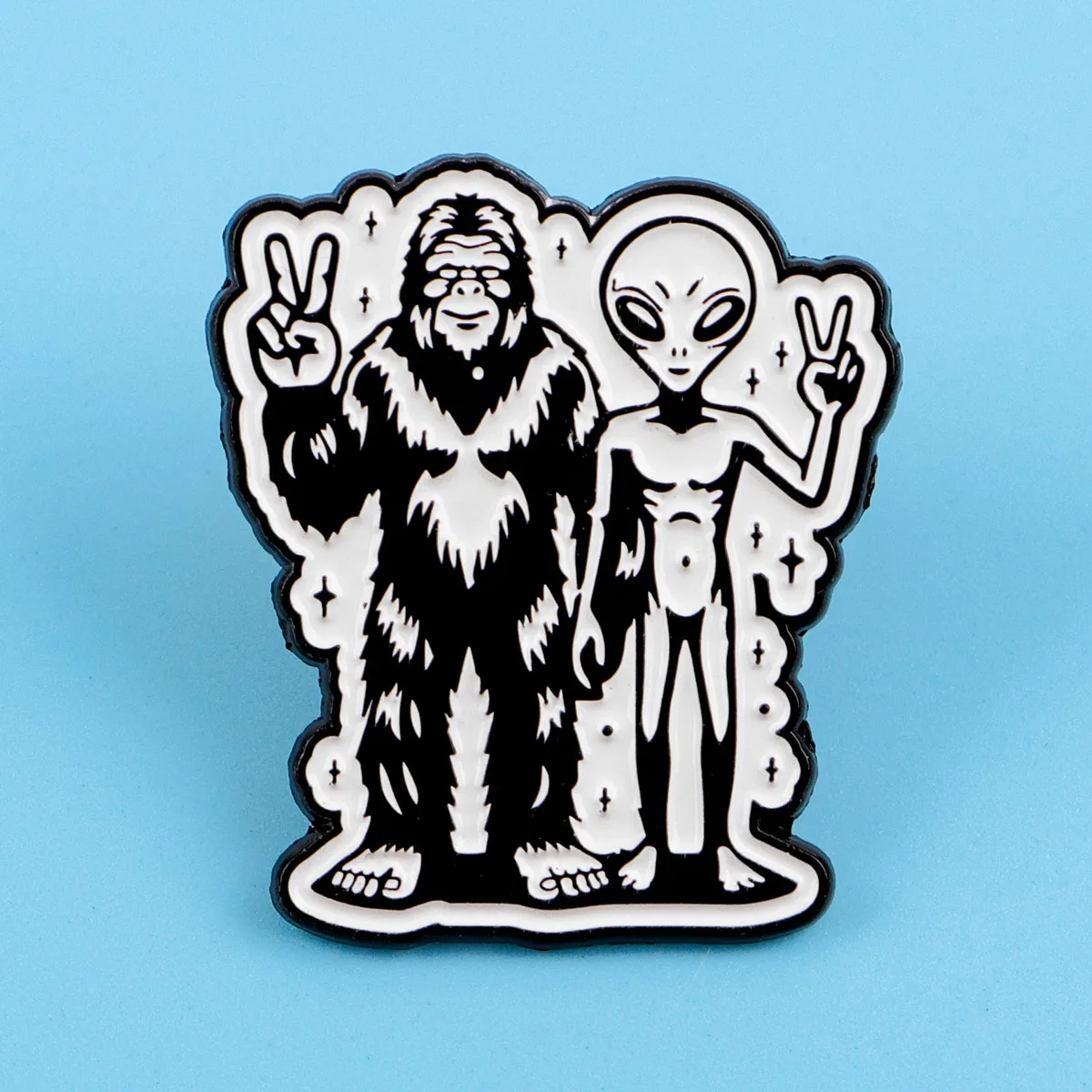 Alfileres esmaltados de Sasquatch y Alien Peace, broches de dibujos animados, insignias de solapa, decoración de joyería, regalo de joyería divertido para niños y amigos