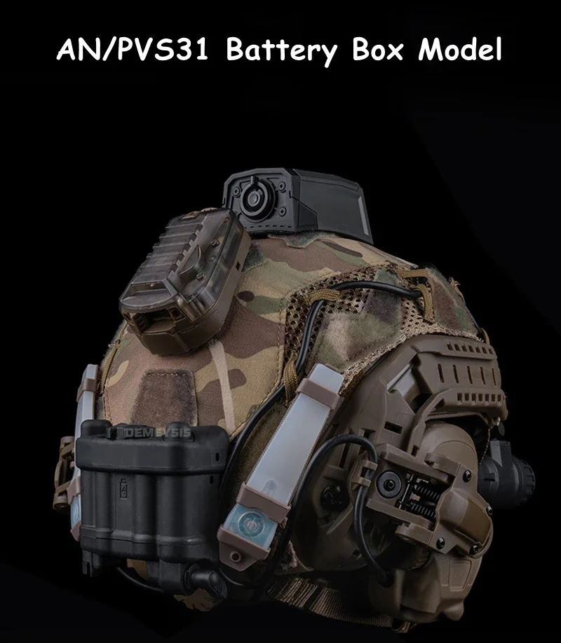 Réplica de caja de batería AN/PVS-31 montada en casco táctico